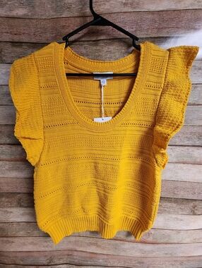 Free Assembly Sleeveless Ruffle Knit Tank Top in Yellow